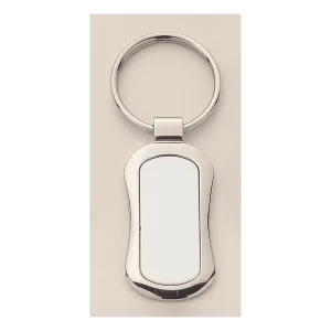 1" x 3 1/4" Polished Silver Key Ring with Matte Silver Custom Engraved Anodized Aluminum Insert
