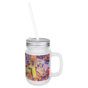 12 oz. Custom Printed Frosted Mason Jar with Lid & Straw