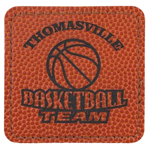 2 1/2" x 2 1/2" Basketball Engraved Faux Leather Square Patch with Kota Pro Adhesive