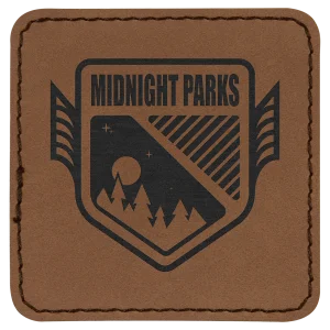 2 1/2" x 2 1/2" Dark Brown Engraved Faux Leather Patch with Adhesive