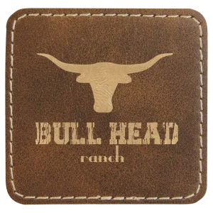 2 1/2" x 2 1/2" Rustic/Gold Engraved Faux Leather Patch with Adhesive