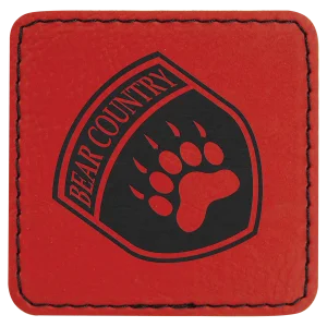 2 1/2" x 2 1/2" Red Engraved Faux Leather Patch with Adhesive