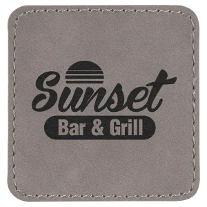 2 1/2" x 2 1/2" Gray Engraved Faux Leather Square Patch with Kota Pro Adhesive