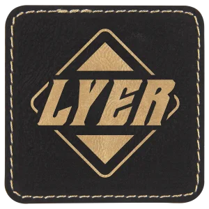 2 1/2" x 2 1/2" Black/Gold Engraved Faux Leather Square Patch with Kota Pro Adhesive