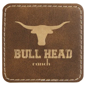 2 1/2" x 2 1/2" Rustic/Gold Engraved Faux Leather Square Patch with Kota Pro Adhesive