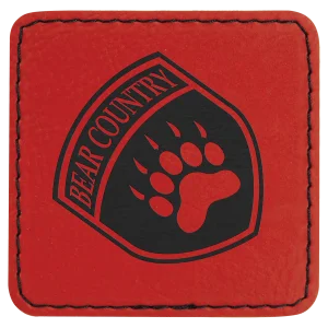 2 1/2" x 2 1/2" Red Engraved Faux Leather Square Patch with Kota Pro Adhesive