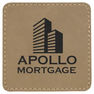 3" x 3" Light Brown Engraved Faux Leather Square Patch with Kota Pro Adhesive