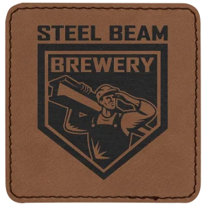 3" x 3" Dark Brown Engraved Faux Leather Square Patch with Kota Pro Adhesive