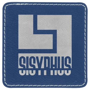 3" x 3" Blue/Silver Engraved Faux Leather Square Patch with Kota Pro Adhesive