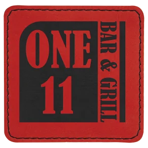 3" x 3" Red Engraved Faux Leather Square Patch with Kota Pro Adhesive