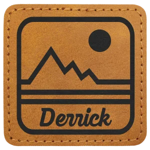 2 1/2" x 2 1/2" Light Brown Premier Engraved Faux Leather Square Patch with Kota Pro Adhesive - Creekside Collection