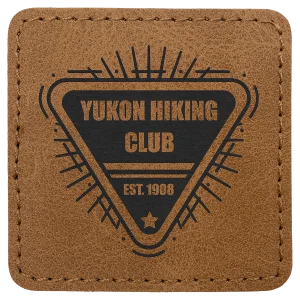 2 1/2" x 2 1/2" Medium Brown Premier Engraved Faux Leather Square Patch with Kota Pro Adhesive - Creekside Collection