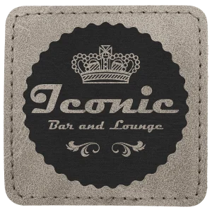 2 1/2" x 2 1/2" Gray Premier Engraved Faux Leather Square Patch with Kota Pro Adhesive - Creekside Collection