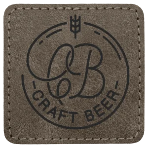 2 1/2" x 2 1/2" Dark Gray Premier Engraved Faux Leather Square Patch with Kota Pro Adhesive - Creekside Collection