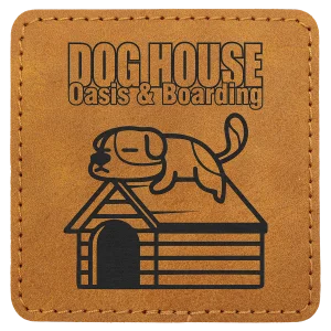 3" x 3" Light Brown Premier Engraved Faux Leather Square Patch with Kota Pro Adhesive - Creekside Collection
