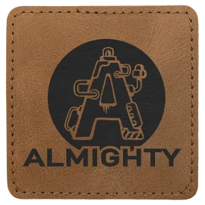 3" x 3" Medium Brown Premier Engraved Faux Leather Square Patch with Kota Pro Adhesive - Creekside Collection