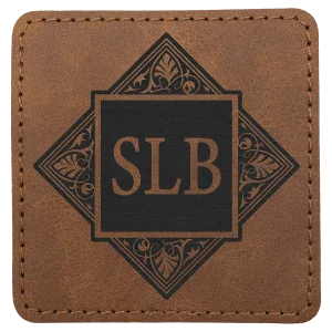 3" x 3" Dark Brown Premier Engraved Faux Leather Square Patch with Kota Pro Adhesive - Creekside Collection