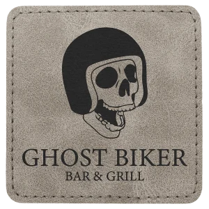 3" x 3" Gray Premier Engraved Faux Leather Square Patch with Kota Pro Adhesive - Creekside Collection