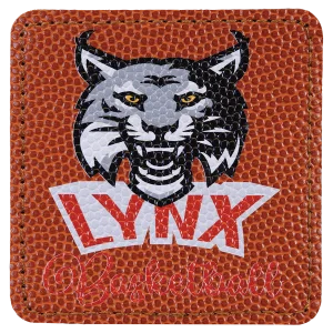 3" x 3" Square Basketball Engraved Faux Leather Patch with Adhesive