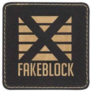 3" x 3" Square Black/Gold Engraved Faux Leather Patch with Kota Pro Adhesive