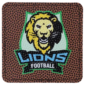 3" x 3" Square Football Engraved Faux Leather Patch with Adhesive