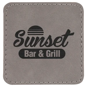 2 1/2" x 2 1/2" Square Gray Engraved Faux Leather Patch with Adhesive