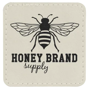 2 1/2" x 2 1/2" Square White Engraved Faux Leather Patch with Adhesive