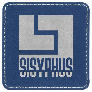 3" x 3" Square Blue/Silver Engraved Faux Leather Patch with Adhesive