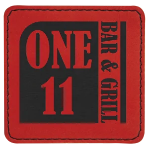 3" x 3" Square Red Engraved Faux Leather Patch with Adhesive
