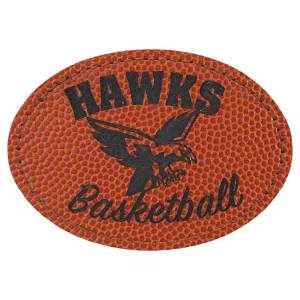 3 1/2" x 2 1/2" Basketball Engraved Faux Leather Oval Patch with Adhesive