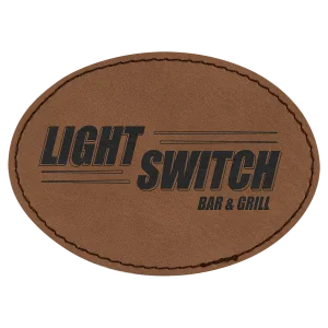 3 1/2" x 2 1/2" Dark Brown Engraved Faux Leather Oval Patch with Adhesive