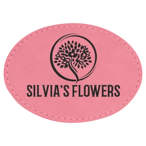 3 1/2" x 2 1/2" Pink Engraved Faux Leather Oval Patch with Adhesive