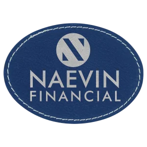 3 1/2" x 2 1/2" Blue/Silver Engraved Faux Leather Oval Patch with Adhesive