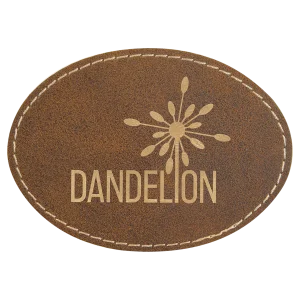 3 1/2" x 2 1/2" Rustic/Gold Engraved Faux Leather Oval Patch with Adhesive