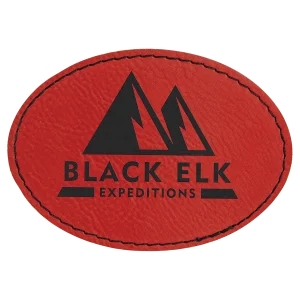 3 1/2" x 2 1/2" Red Engraved Faux Leather Oval Patch with Adhesive