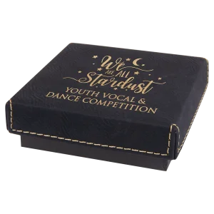3 1/2" x 3 1/2" Black/Gold Medal Box with Engraved Faux Leather Lid
