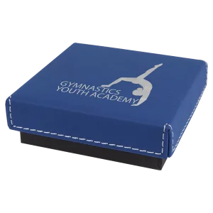 3 1/2" x 3 1/2" Blue/Silver Medal Box with Engraved Faux Leather Lid