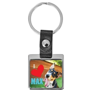 3 3/4" x 1 3/8" Square Custom Printed Keychain with White Insert