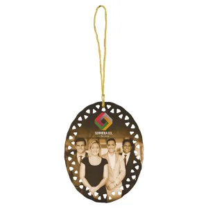 3 3/4" x 3" White Custom Printed Oval Doily Ceramic Ornament