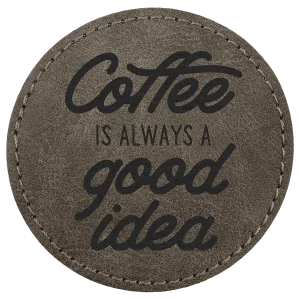 3" Dark Gray Premier Engraved Faux Leather Round Patch with Kota Pro Adhes ive - Creekside Collection