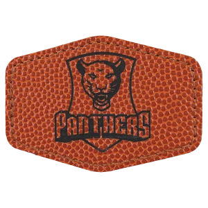 3" x 2" Basketball Engraved Faux Leather Hex Patch with Kota Pro Adhesive