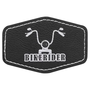 3" x 2" Black/Silver Engraved Faux Leather Hex Patch with Kota Pro Adhesive