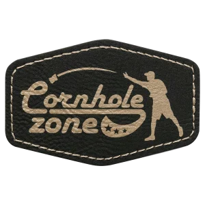 3" x 2" Black/Gold Engraved Faux Leather Hex Patch with Kota Pro Adhesive