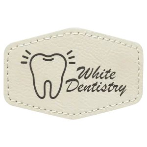 3" x 2" White Engraved Faux Leather Hex Patch with Kota Pro Adhesive