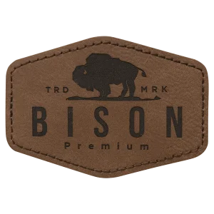 3 1/2" x 2 1/2" Dark Brown Engraved Faux Leather Hex Patch with Kota Pro Adhesive
