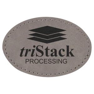 3" x 2" Gray Engraved Faux Leather Oval Patch with Kota Pro Adhesive