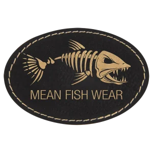 3" x 2" Black/Gold Engraved Faux Leather Oval Patch with Kota Pro Adhesive