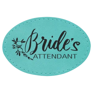 3" x 2" Teal Engraved Faux Leather Oval Patch with Kota Pro Adhesive