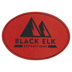 3 1/2" x 2 1/2" Red Engraved Faux Leather Oval Patch with Kota Pro Adhesive