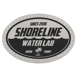 3" x 2" Light Gray Premier Engraved Faux Leather Oval Patch with Kota Pro Adhesive - Creekside Collection
